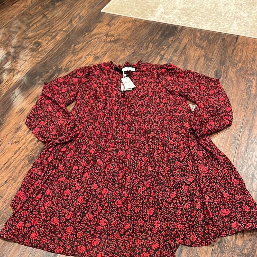 MNG by Mango Long sleeve Sheer lined Red dress size 4 flower print all over